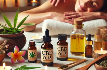 DALL·E 2025-02-09 11.03.49 - A relaxing spa setting with CBD oils and natural wellness treatments. A person is receiving a soothing massage, surrounded by candles, herbal products