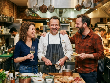 a chef with a couple friends having a nice time